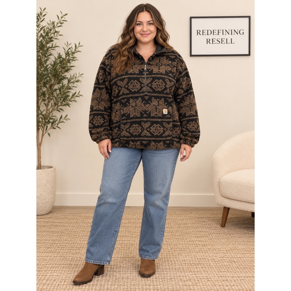 Carhartt Womens 2X Loose Fit Sherpa Fleece Quarter Zip Pullover OJ6470-W Black